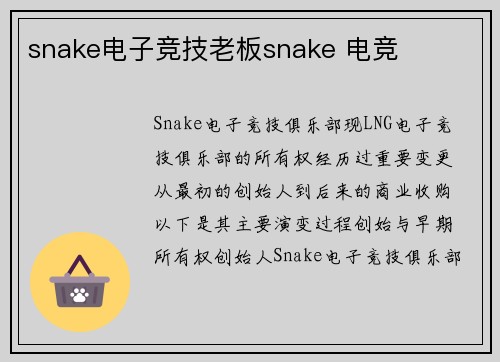 snake电子竞技老板snake 电竞