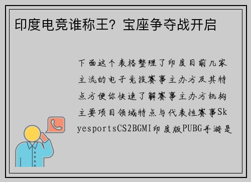 印度电竞谁称王？宝座争夺战开启